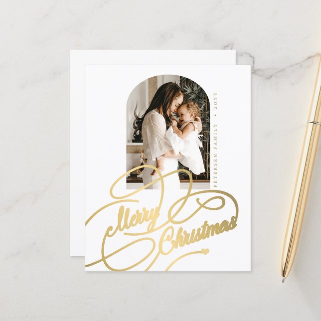Budget Merry Christmas photo elegant holiday card (Front/Back In Situ)