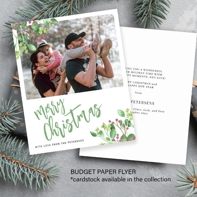 Budget Merry Christmas photo greenery holiday card (Creator Uploaded)
