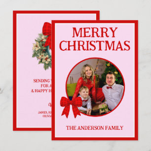 Budget Merry Christmas Photo Red Gingham Bow Holiday Card