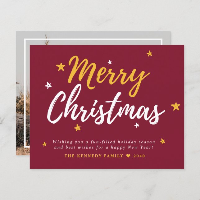 Budget Merry Christmas Photo Red Holiday  Card (Front/Back)