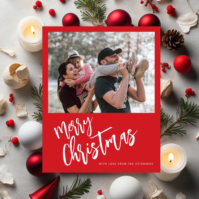 Budget Merry Christmas photo red Holiday Card (Creator Uploaded)