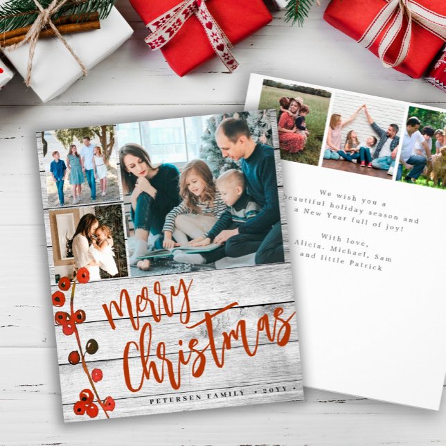 Budget Merry Christmas photo wood Holiday Card  (This is a paper flyer holiday card - cardstock upgrade is available in the collection)