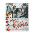 Budget Merry Christmas photo wood Holiday Card 