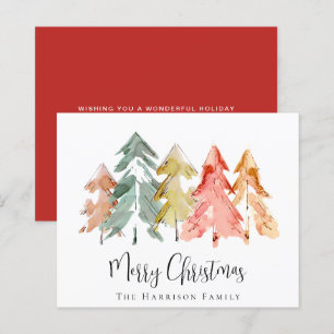 Budget Merry Christmas Pine Tree Watercolors Card