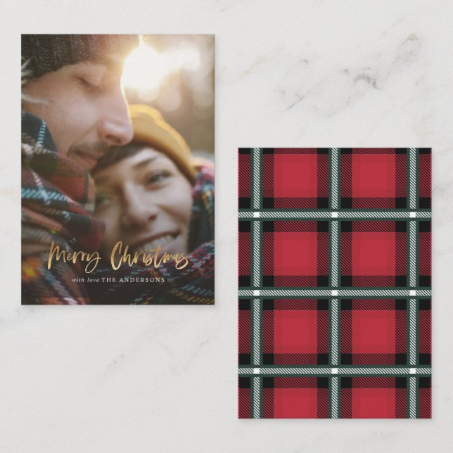 budget merry christmas red photo holiday card (Front/Back)