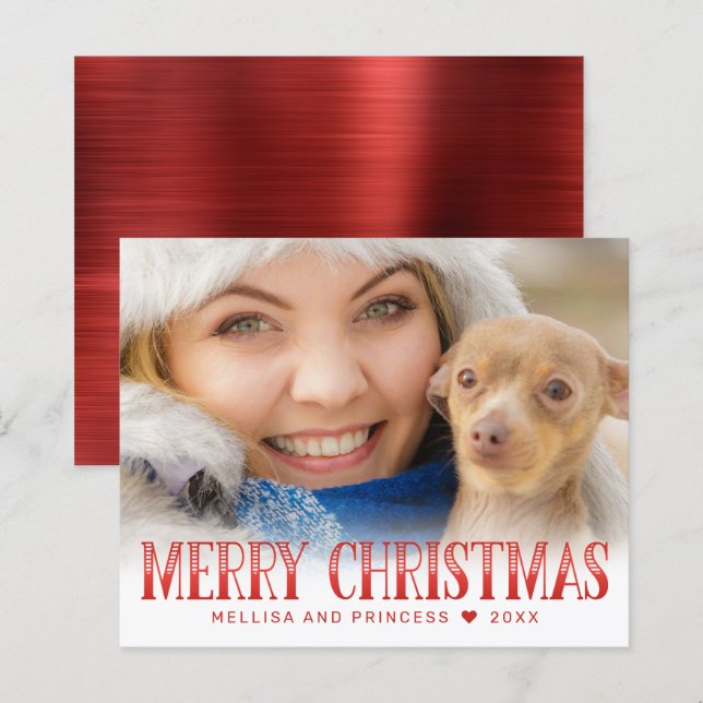 Budget Merry Christmas Red Script Photo Holiday (Front/Back)