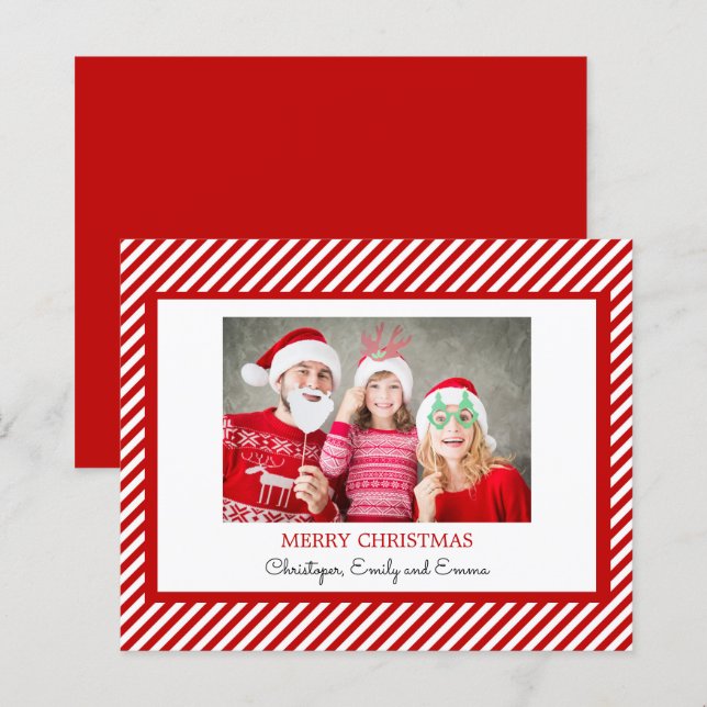 Budget Merry Christmas Red White Photo Card (Front/Back)