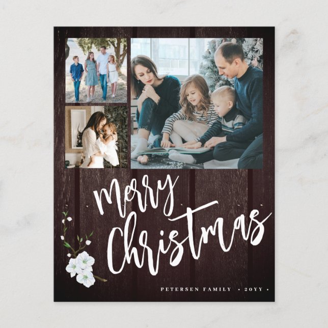 Budget Merry Christmas rustic photo Holiday Card  (Front)