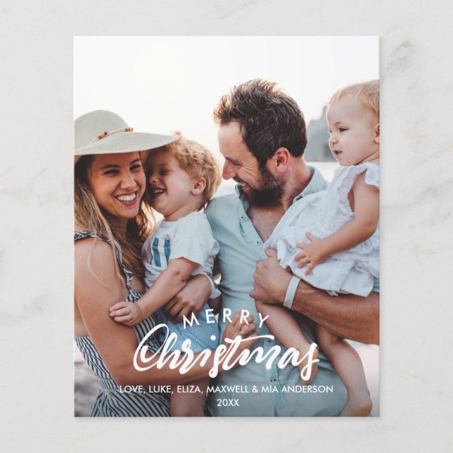 BUDGET MERRY CHRISTMAS Sketched Photo Holiday Card (Front)