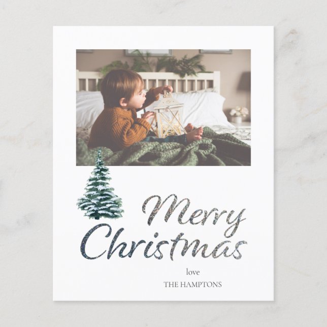 Budget Merry Christmas Tree & Silver Glitter Photo Flyer (Front)