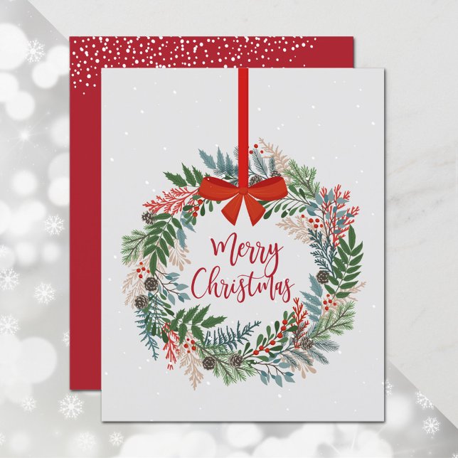 Budget Merry Christmas Wreath Holiday Card (Creator Uploaded)