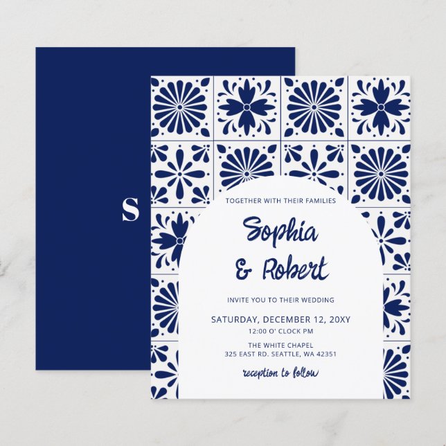 Budget Mexican Blue Talavera Tiles Wedding (Front/Back)