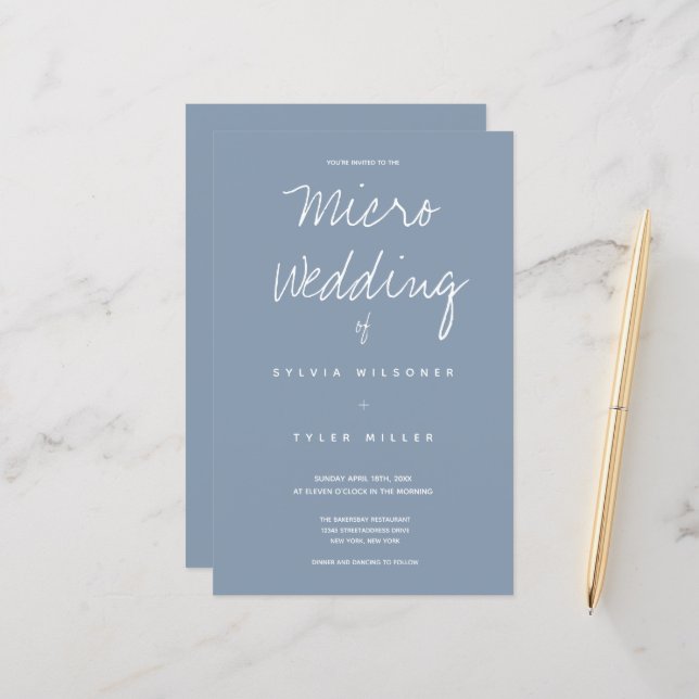 Budget Micro Wedding Dusty Blue Typography (Front/Back In Situ)