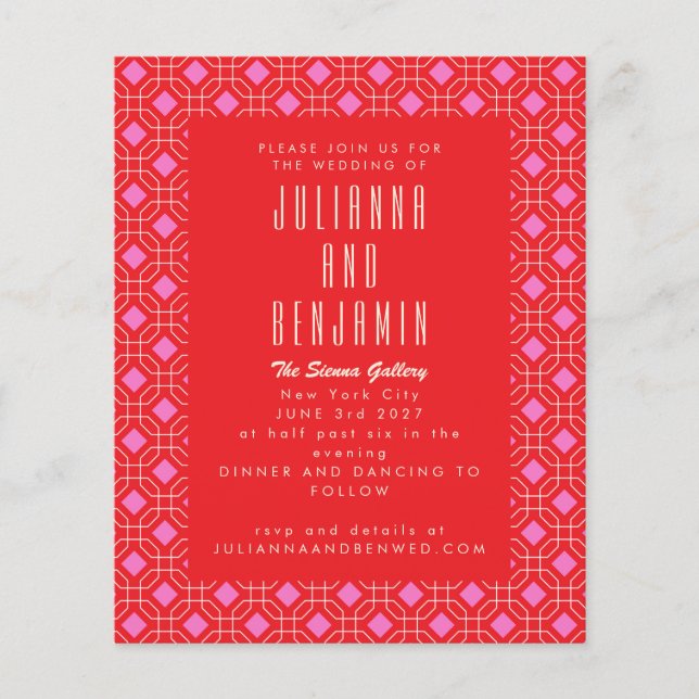Budget Mid Modern Red Pink Geometric Wedding (Front)