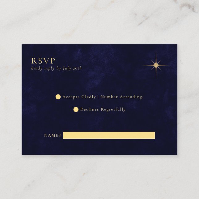 BUDGET Midnight Blue Celestial Gold Stars Wedding Enclosure Card (Front)