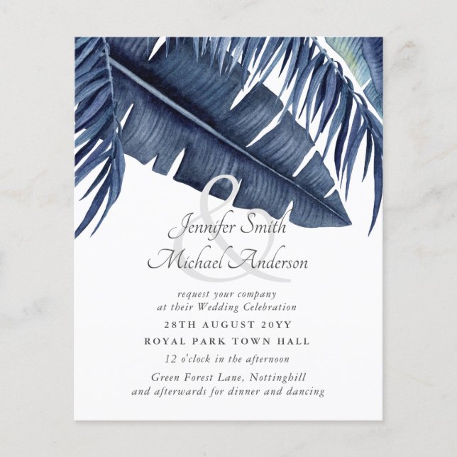 Budget Midnight Blue Leaf Wedding Ampersand (Front)