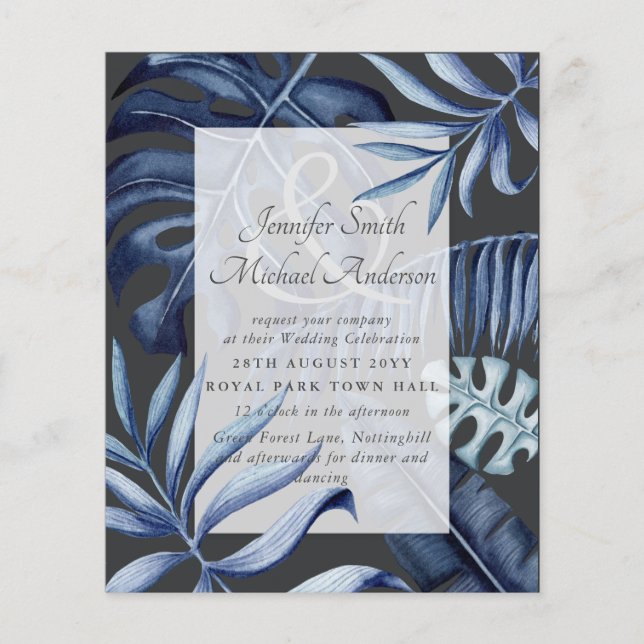 Budget Midnight Blue Leaf Wedding Ampersand (Front)