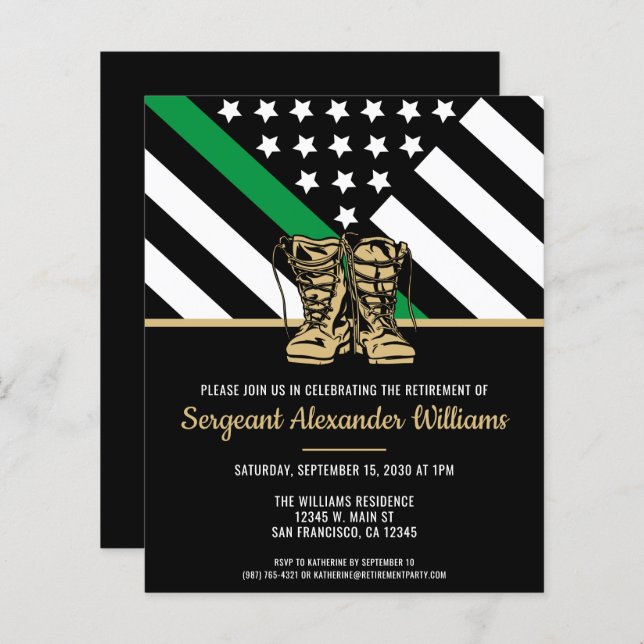 Budget Military Retirement Green Army Invitation (Front/Back)