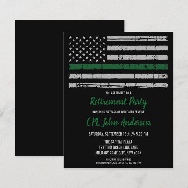 Budget Military Retirement Invite Thin Green Line (Front/Back)