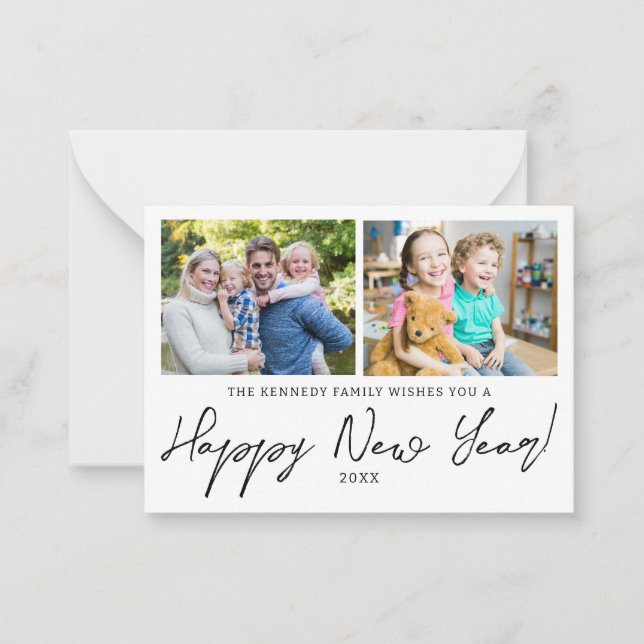 Budget Mini Happy New Year 2 Photo Collage Card (Front)