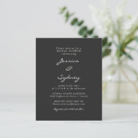 Budget Minimal Black Script Bridal Shower Invite
