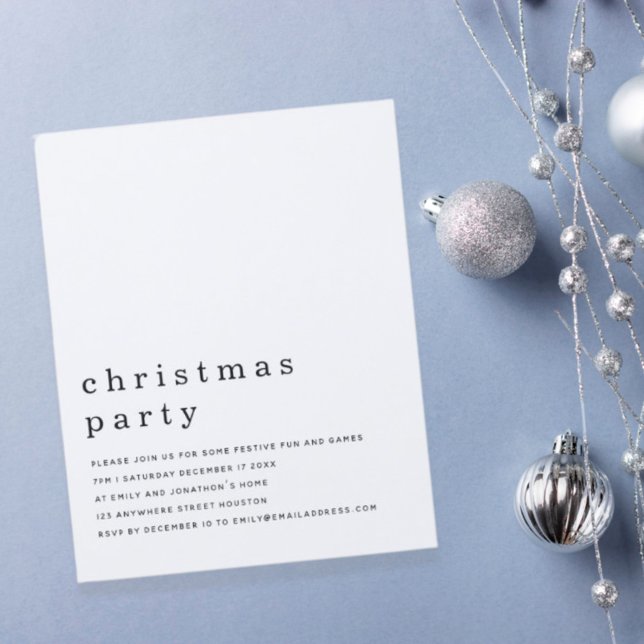 Budget Minimal Black White Christmas Party Invite (Creator Uploaded)