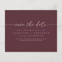 Budget Minimal Burgundy Script Wedding Save Date