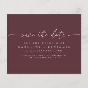Budget Minimal Burgundy Script Wedding Save Date