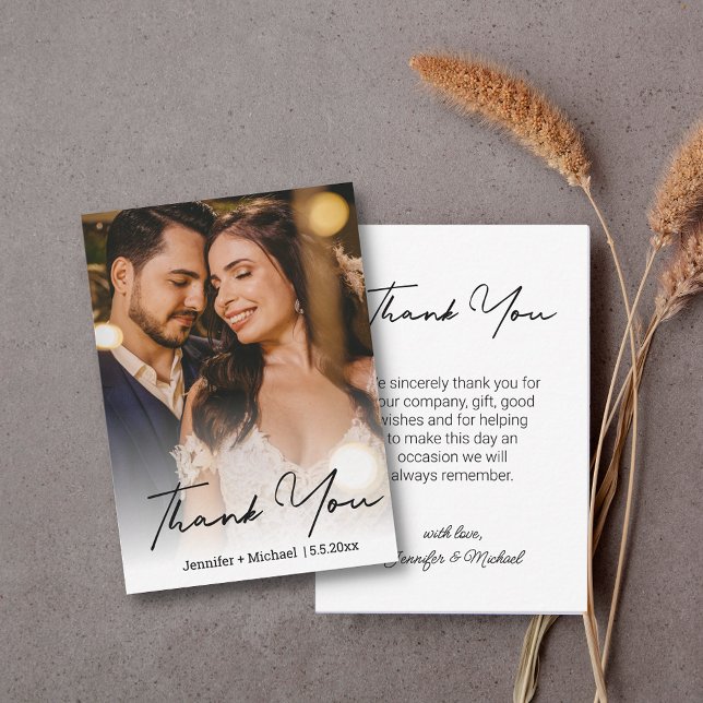 budget minimal chic wedding photo thank you  card (Creator Uploaded)
