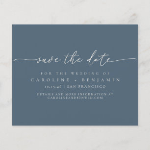 Budget Minimal Dark Blue Script Wedding Save Date