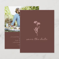 Budget Minimal Floral Brown Photo Save The Date