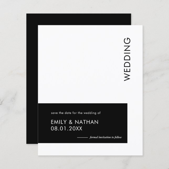 Budget Minimal Geo Bold Black White Save The Date (Front/Back)