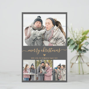Budget Minimal Grey Gold 4 Photo Christmas Card