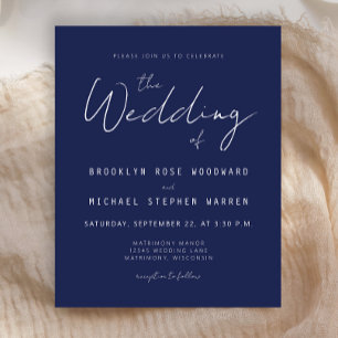 Budget Minimal Navy Blue Script Wedding Invitation