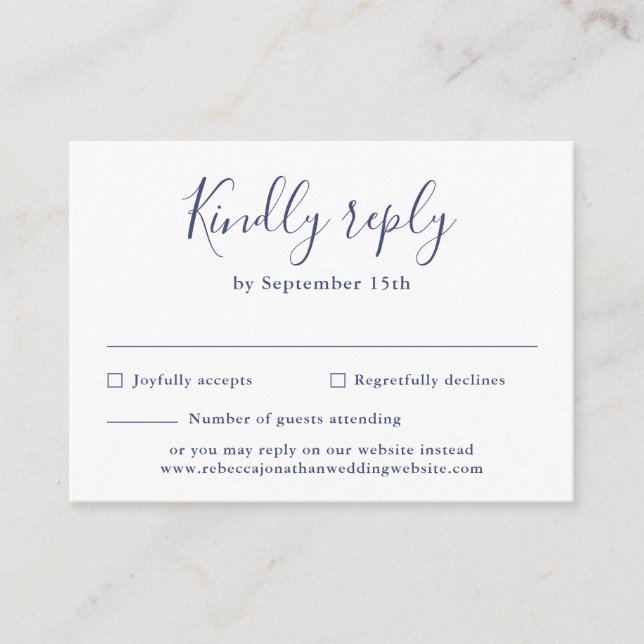 Budget Minimal Navy Blue Wedding RSVP Card (Front)