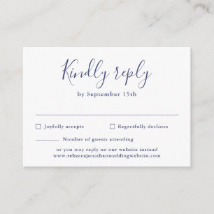 Budget Minimal Navy Blue Wedding RSVP Card