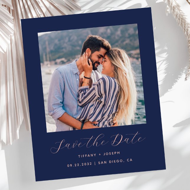 Budget Minimal Photo Navy Blue Blush Save the Date (Creator Uploaded)