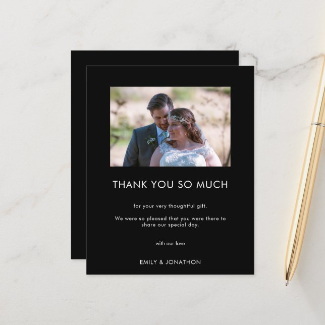 Budget Minimal Photo Wedding Black Thank You (Front/Back In Situ)