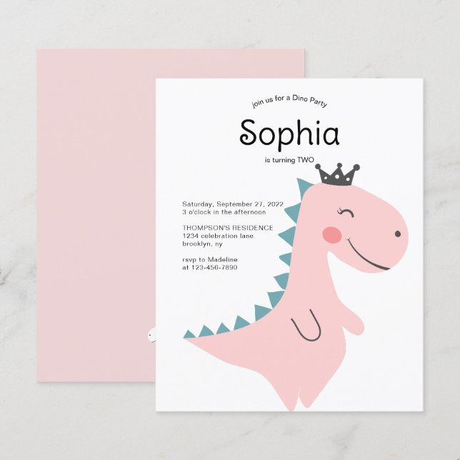 BUDGET Minimal Pink Girl Dinosaur Birthday Party (Front/Back)