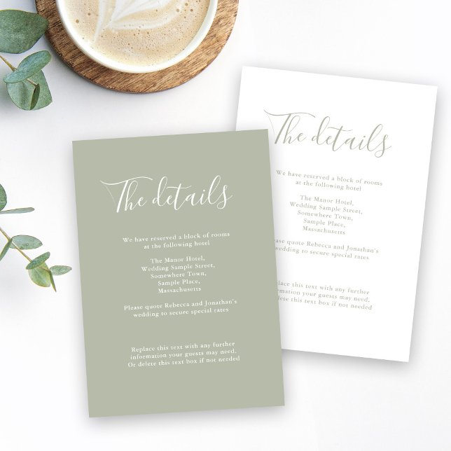 Budget Minimal Sage Green Wedding Details Enclosure Card (Creator Uploaded)