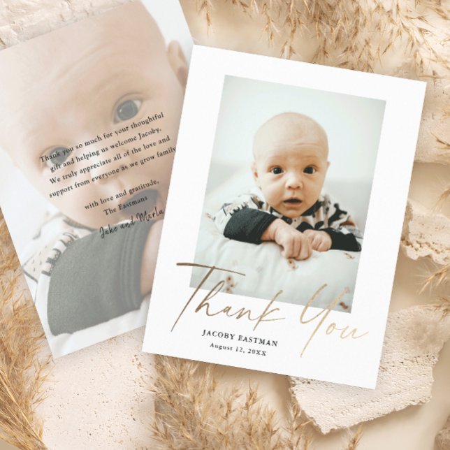Budget Minimal Script Photo Baby Thank You Card (Creator Uploaded)