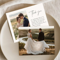 Budget Minimal Script Wedding Photo Thank You Card