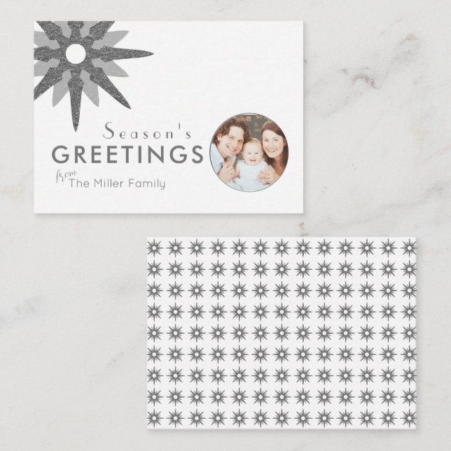 Budget Minimal Silver Snowflake Family Photo Card (Front/Back)