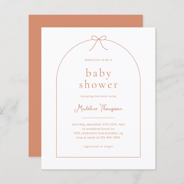 Budget Minimal Terracotta Ribbon Bow Baby Shower  (Front/Back)