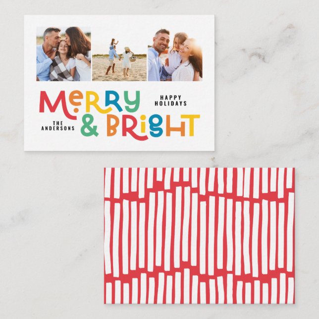 budget minimal typography 3 photo Christmas  Card (Front/Back)