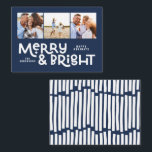 budget minimal typography 3 photo Christmas   Card<br><div class="desc">All may not be calm but all can still be bright with this fun blue modern colourful Christmas card. With space for 3 square photographs,  available in a selection of colours.</div>