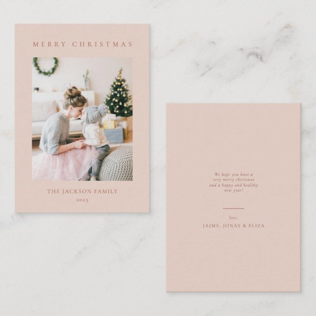 BUDGET Minimal Warm Reddish Merry Christmas Photo Card (Front/Back)