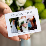 Budget minimalist 3 photo modern wedding thank you card<br><div class="desc">Minimalist simple stylish trendy bold typography wedding thank you personalised MINI SIZE card template with three custom photos,  your text,  and your signature.               If you'd like,  you can upgrade to a bigger size!</div>