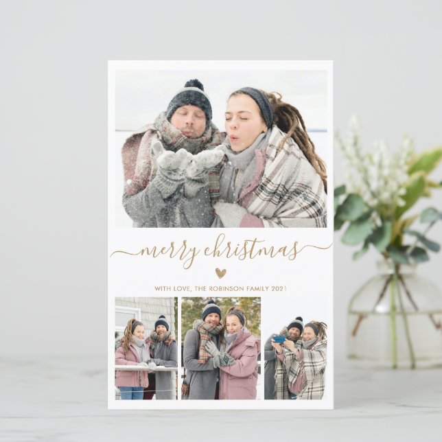 Budget Minimalist 4 Photo Collage Christmas Card (Standing Front)