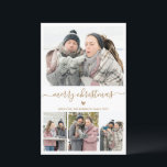 Budget Minimalist 4 Photo Collage Christmas Card<br><div class="desc">Budget Elegant, Minimalist, Modern Gold and White 4 Photo Collage Merry Christmas Script Holiday Thin Card. Note: thinner than postcard! This festive, minimal four (4) photo holiday card template features a pretty photo collage, a little doodle heart and says Merry Christmas! The „Merry Christmas” greeting text is written in a...</div>